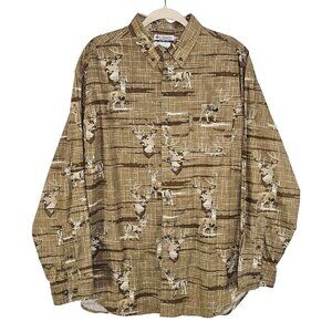 Columbia Mens River Lodge Long Sleeve Brown Deer Button Down Shirt Size Large